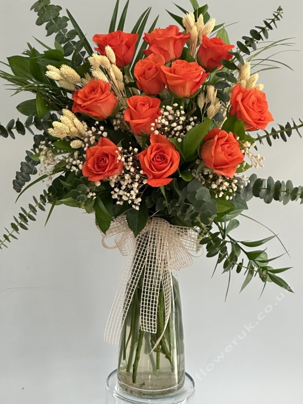 Decorative Orange Rose Vase Arrangement