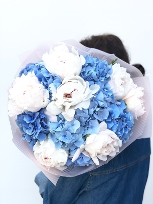 Blue Hydrangea & Peony Bouquet