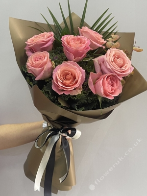 7 Pink Salmon Rose Bouquet