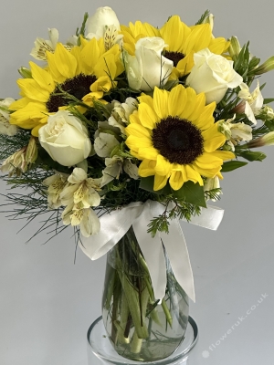 Sunflower & White Roses