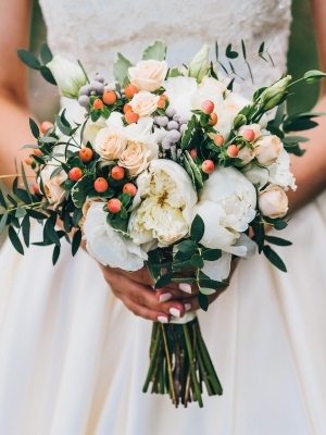 White Peony & Hypericum Bridal Bouquet