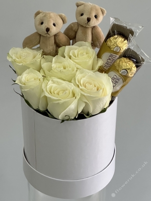 White Rose Chocolate Teddy Box