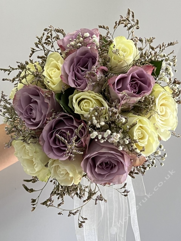 White & Lilac Rose Bridal Bouquet